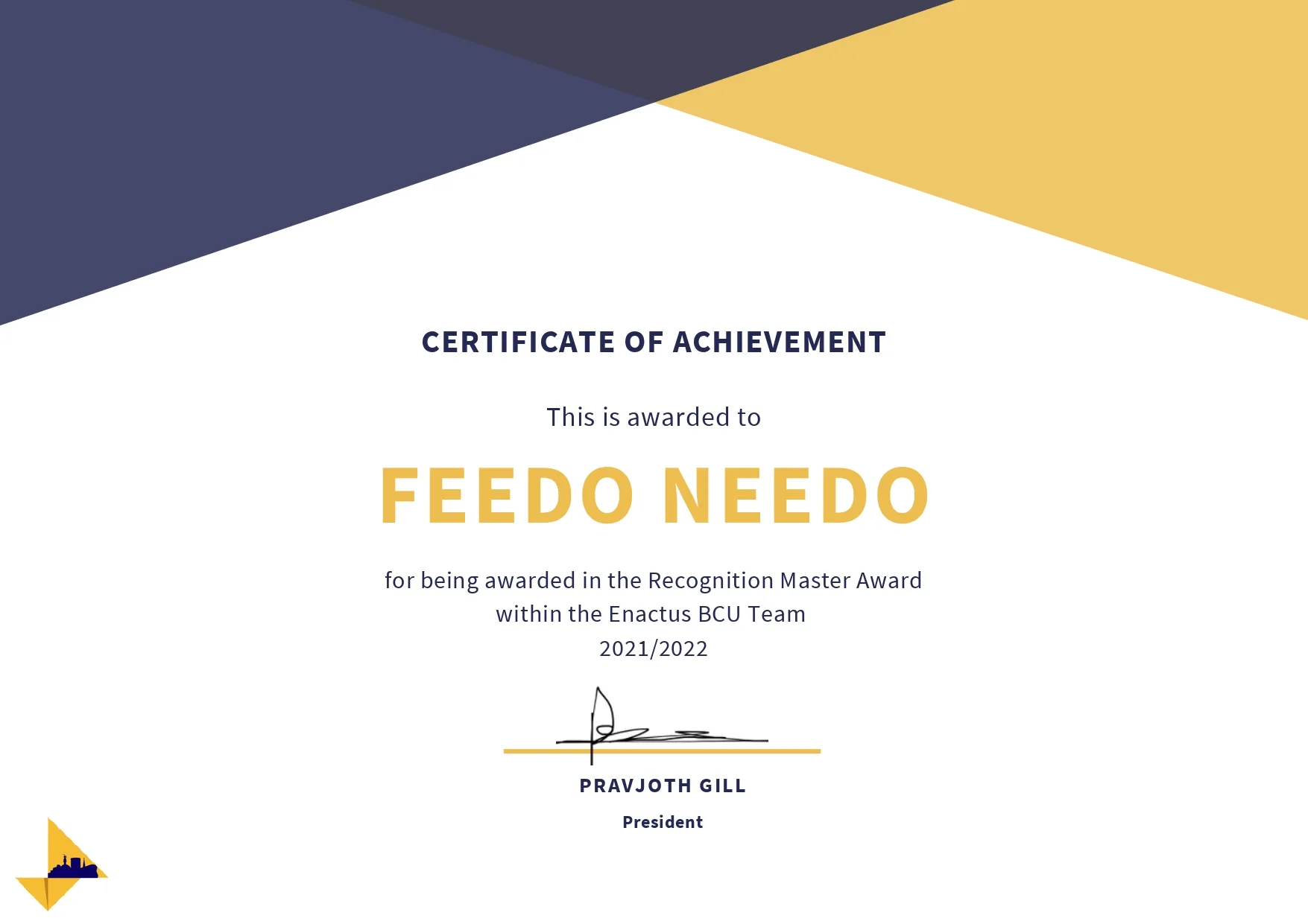 Master Award By Birmingham City University