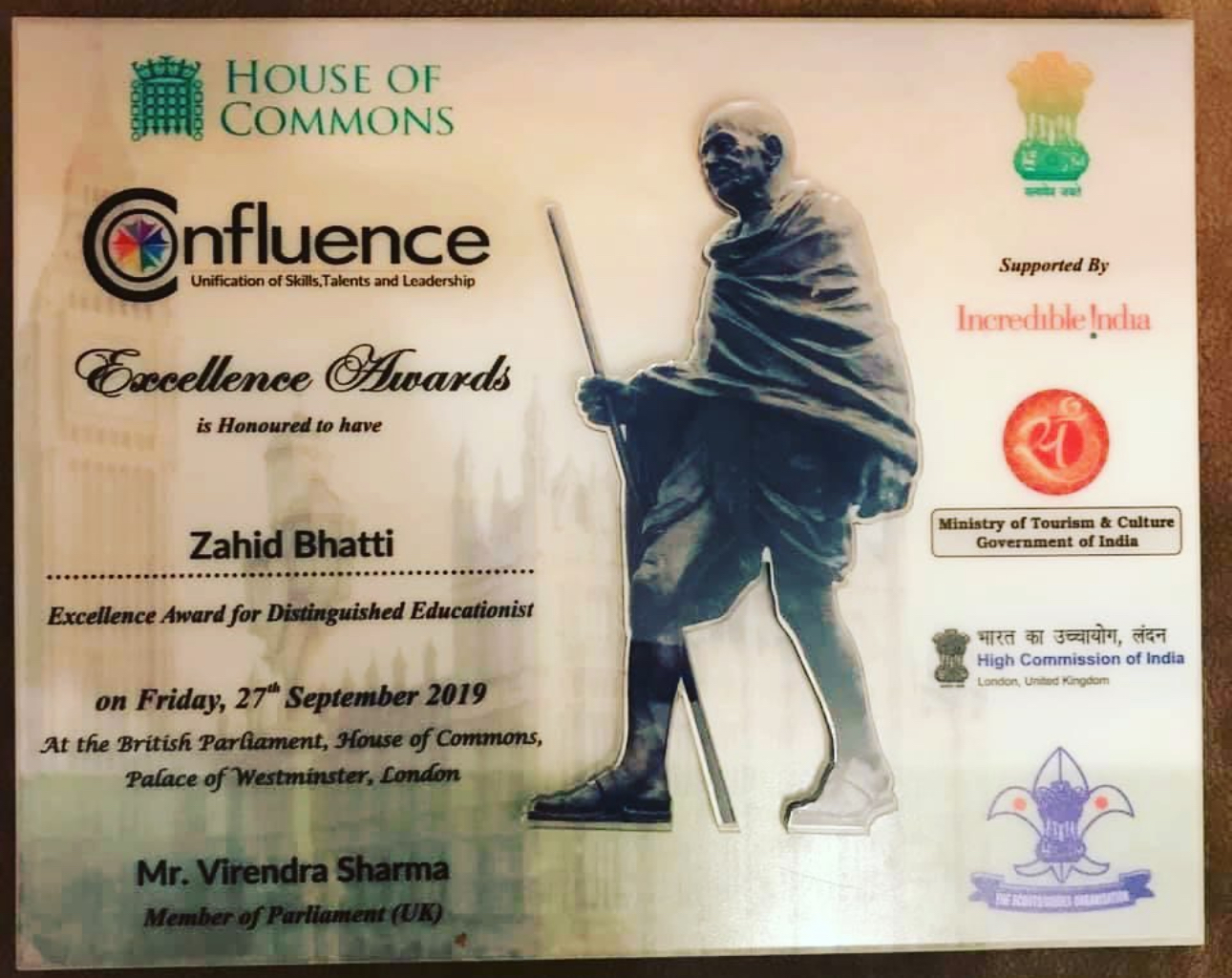 Excellence Award for Distinguished Educationist at House of Commons